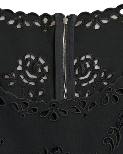 Dolce & Gabbana Black Floral Lace Viscose Bodycon Midi Dress