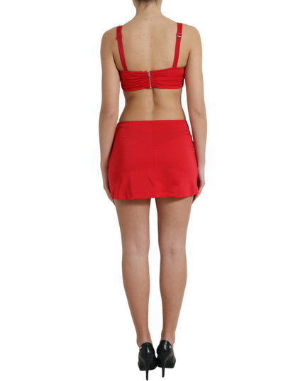 Dolce & Gabbana Red Cutout Nylon Sheath Sleeveless Mini Dress