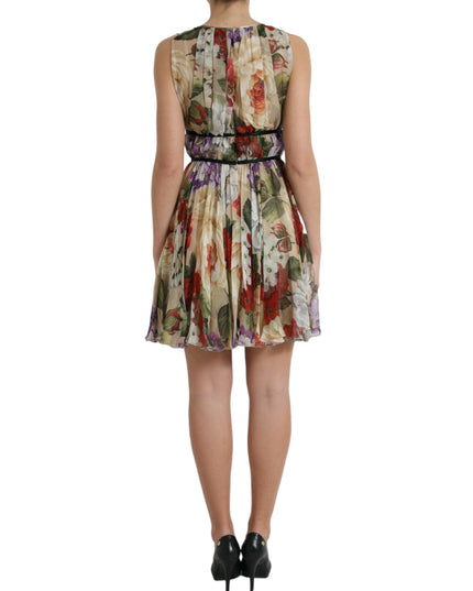 Dolce & Gabbana Beige Floral Sleeveless A-line Mini Dress