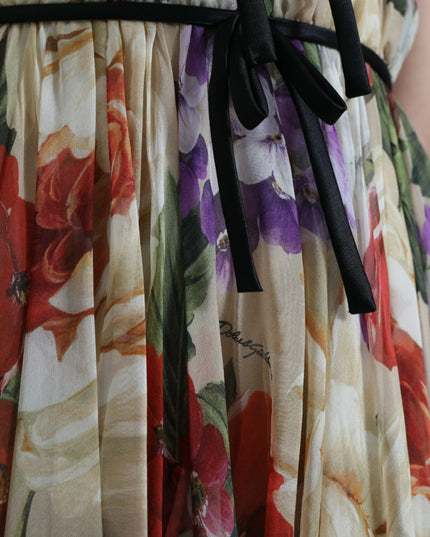 Dolce & Gabbana Beige Floral Sleeveless A-line Mini Dress