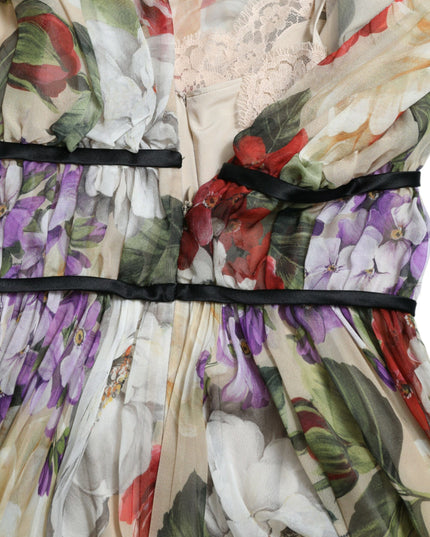 Dolce & Gabbana Beige Floral Sleeveless A-line Mini Dress