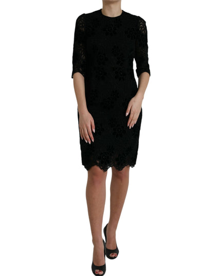 Dolce & Gabbana Black Floral Lace Cotton Bodycon Dress