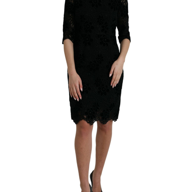 Dolce & Gabbana Black Floral Lace Cotton Bodycon Dress
