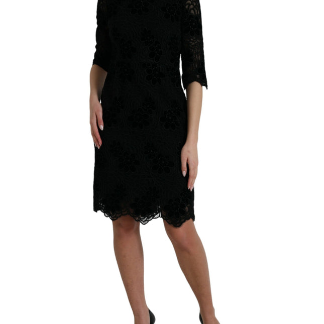 Dolce & Gabbana Black Floral Lace Cotton Bodycon Dress