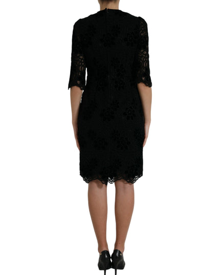 Dolce & Gabbana Black Floral Lace Cotton Bodycon Dress