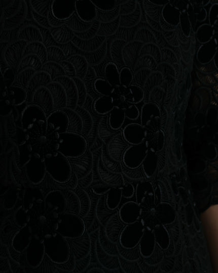 Dolce & Gabbana Black Floral Lace Cotton Bodycon Dress