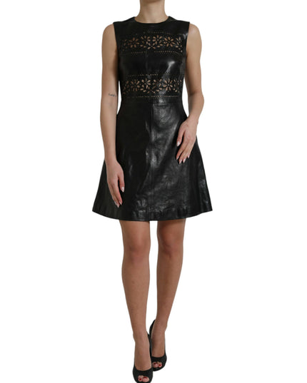 Valentino Shiny Black Nylon Cut Out A-line Mini Dress