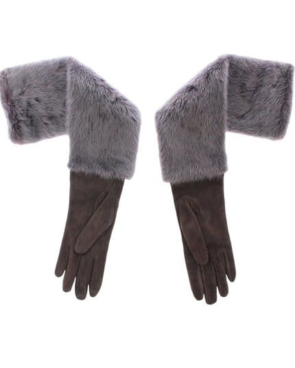 Dolce & Gabbana Gray Mink Fur Lambskin Suede Leather Gloves