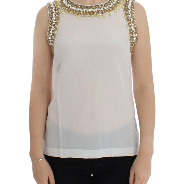 Dolce & Gabbana White crystal embellished tank top
