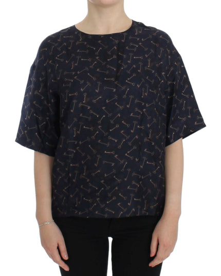 Dolce & Gabbana Blue gold key print silk blouse