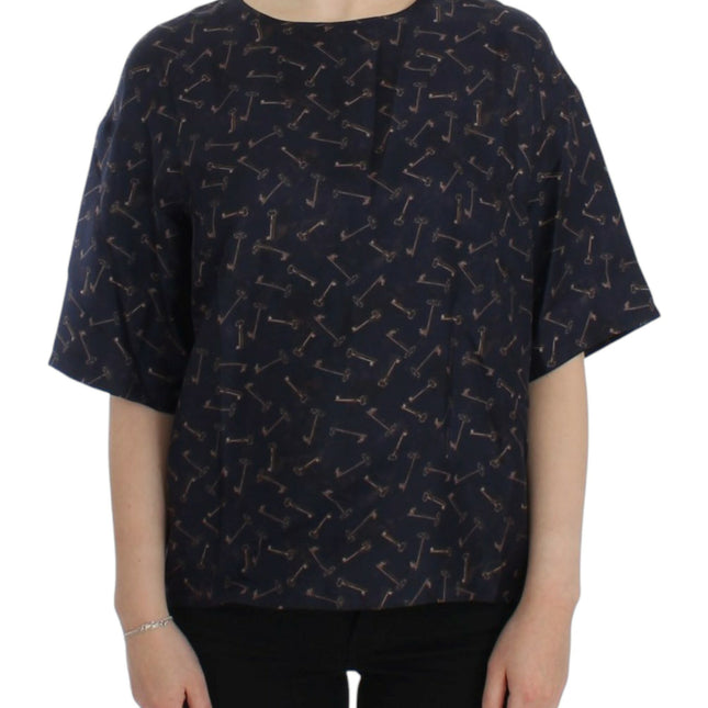 Dolce & Gabbana Blue gold key print silk blouse