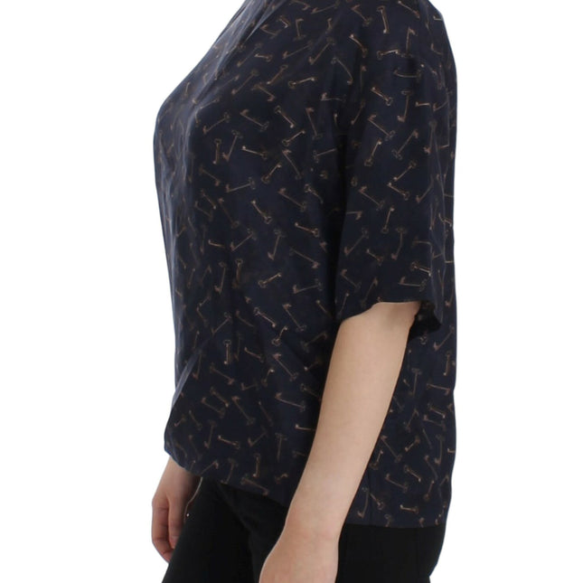 Dolce & Gabbana Blue gold key print silk blouse