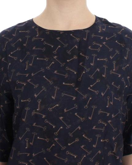Dolce & Gabbana Blue gold key print silk blouse