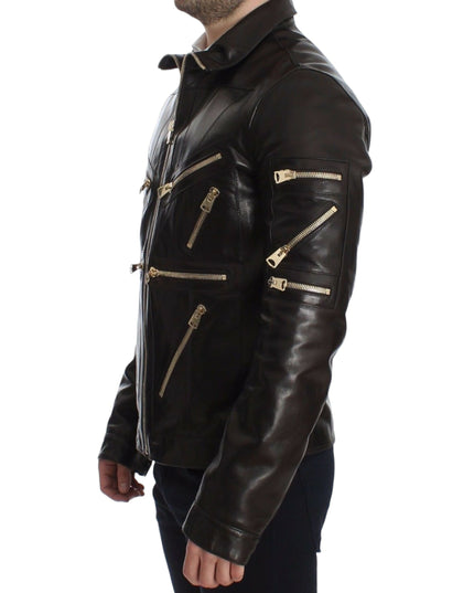 Dolce & Gabbana Brown Lambskin Leather Zipper Jacket