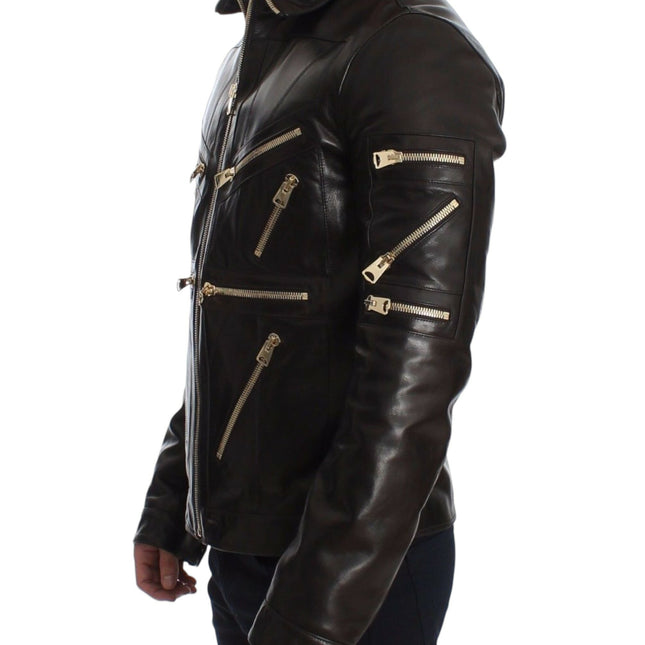 Dolce & Gabbana Brown Lambskin Leather Zipper Jacket