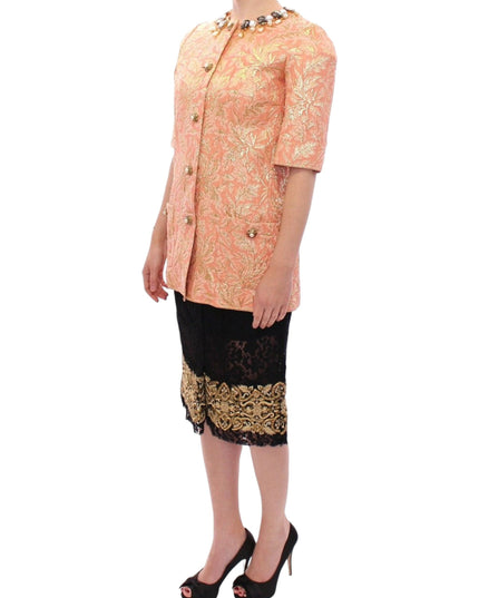 Dolce & Gabbana Pink Silk Brocade Crystal Jacket Coat