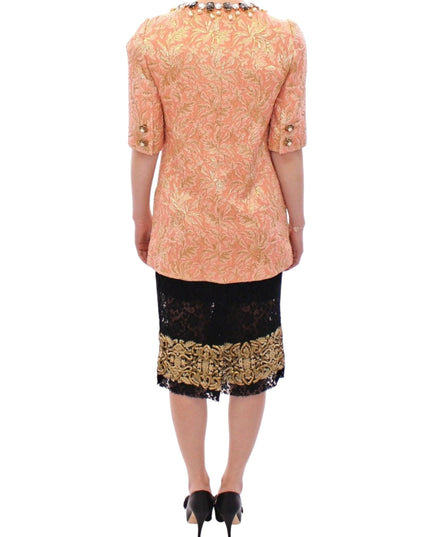 Dolce & Gabbana Pink Silk Brocade Crystal Jacket Coat