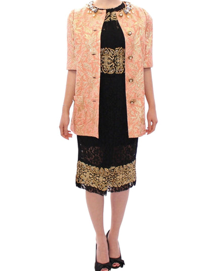 Dolce & Gabbana Pink Silk Brocade Crystal Jacket Coat