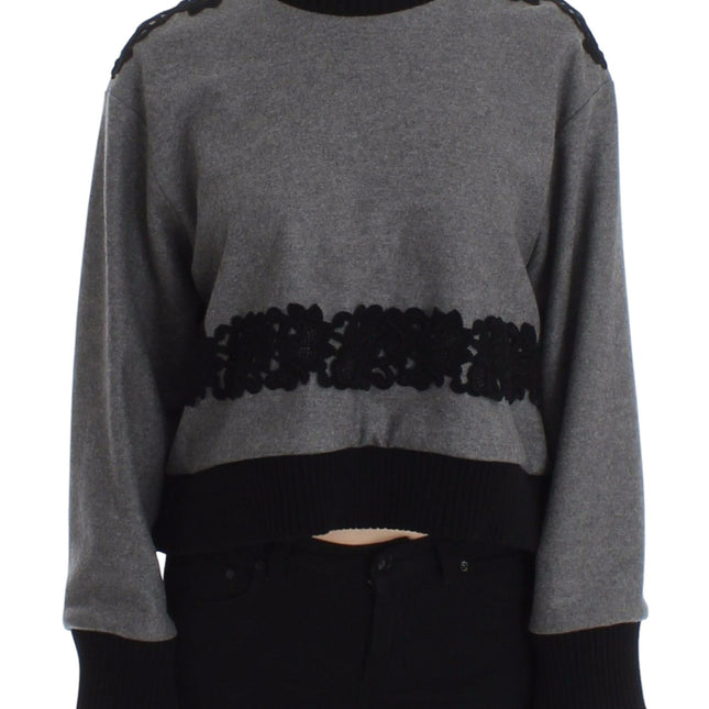 Dolce & Gabbana Gray Black Lace Wool Cashmere Sweater