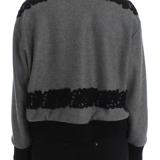 Dolce & Gabbana Gray Black Lace Wool Cashmere Sweater