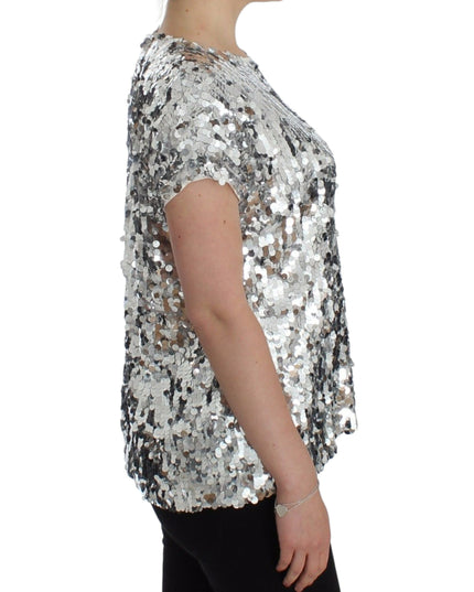 Dolce & Gabbana Silver Sequined Crewneck Blouse T-shirt Top
