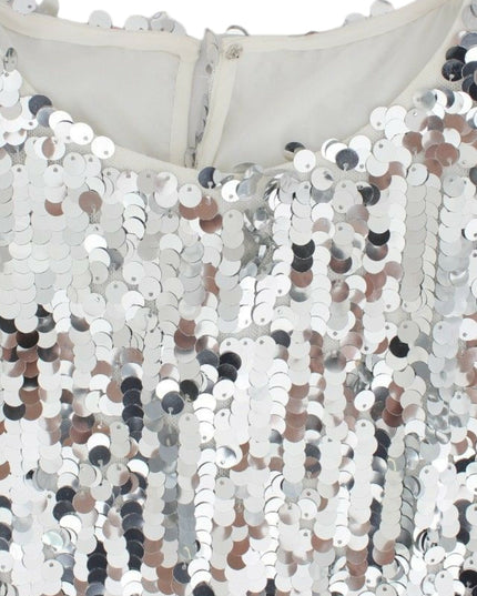 Dolce & Gabbana Silver Sequined Crewneck Blouse T-shirt Top