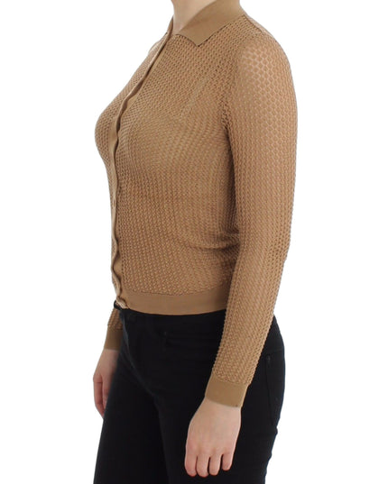 Dolce & Gabbana Beige Knitted Cotton Polo Cardigan Sweater
