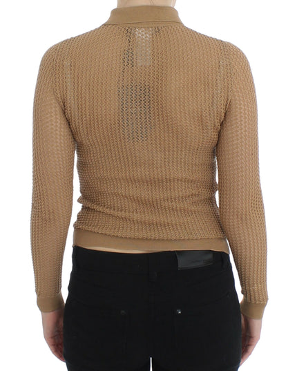 Dolce & Gabbana Beige Knitted Cotton Polo Cardigan Sweater