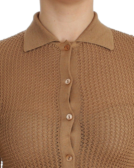 Dolce & Gabbana Beige Knitted Cotton Polo Cardigan Sweater