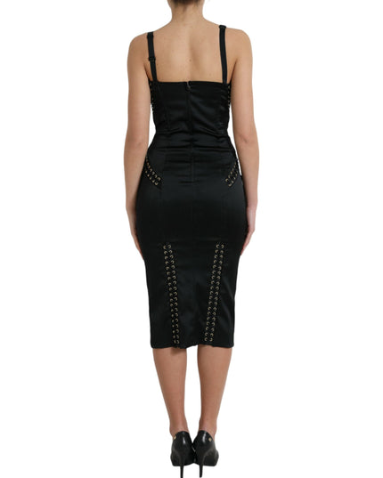 Dolce & Gabbana Black Bustier Corset Lace Bodycon Midi Dress