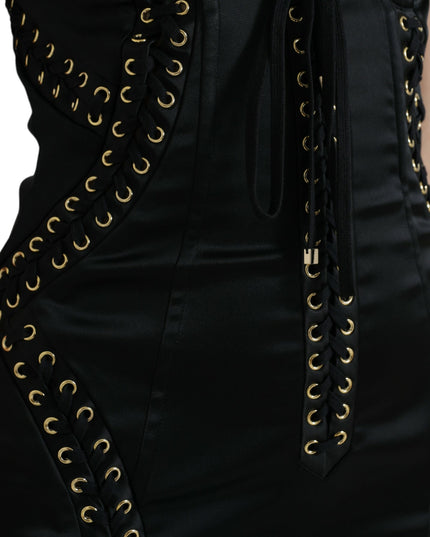 Dolce & Gabbana Black Bustier Corset Lace Bodycon Midi Dress