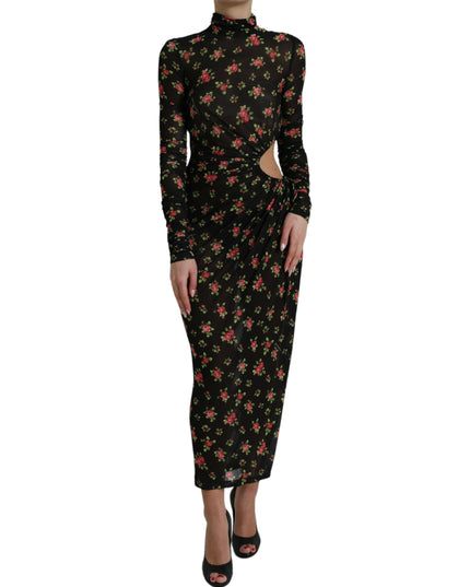 Dolce & Gabbana Black Floral Cut Out Sheath Long Maxi Dress