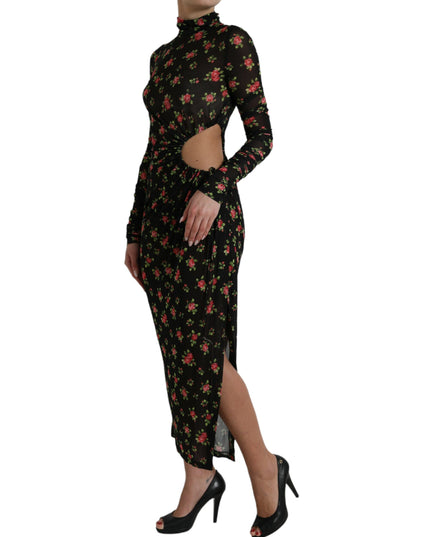 Dolce & Gabbana Black Floral Cut Out Sheath Long Maxi Dress