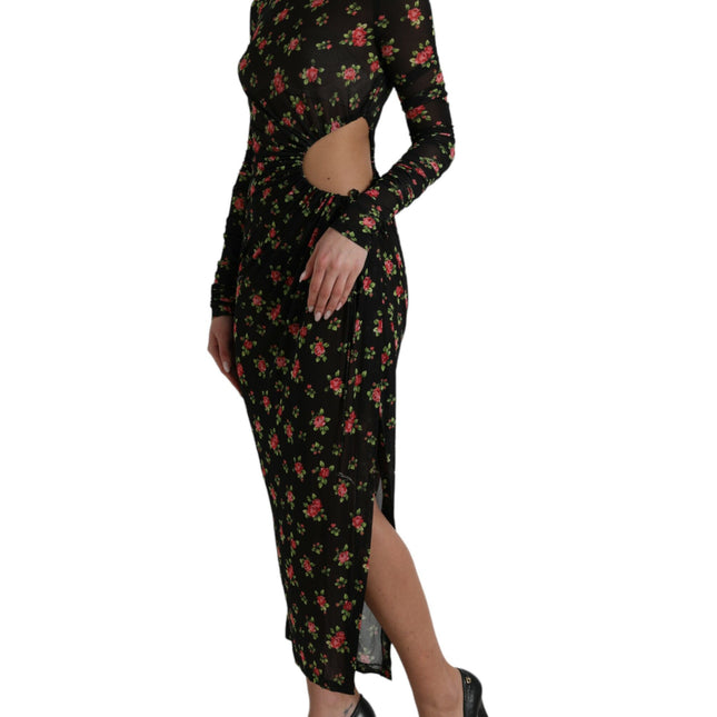 Dolce & Gabbana Black Floral Cut Out Sheath Long Maxi Dress