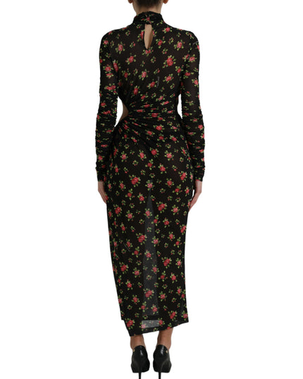 Dolce & Gabbana Black Floral Cut Out Sheath Long Maxi Dress