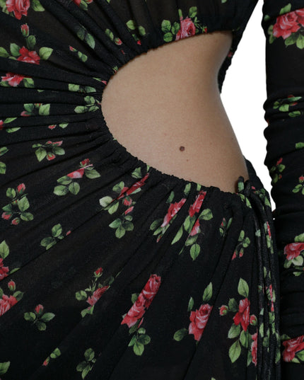 Dolce & Gabbana Black Floral Cut Out Sheath Long Maxi Dress