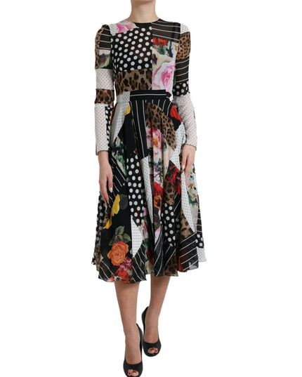 Dolce & Gabbana Multicolor Patchwork Floral Leopard Dress
