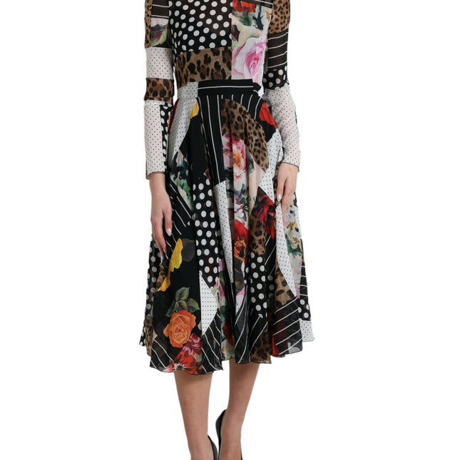 Dolce & Gabbana Multicolor Patchwork Floral Leopard Dress
