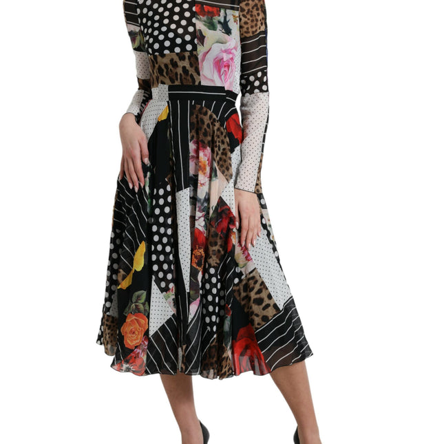 Dolce & Gabbana Multicolor Patchwork Floral Leopard Dress