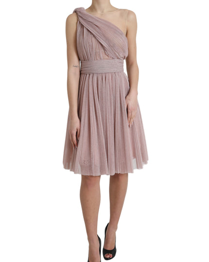 Dolce & Gabbana Pink One Shoulder Pleated Lame Tulle Dress