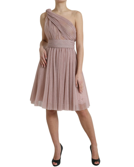 Dolce & Gabbana Pink One Shoulder Pleated Lame Tulle Dress