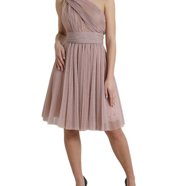 Dolce & Gabbana Pink One Shoulder Pleated Lame Tulle Dress