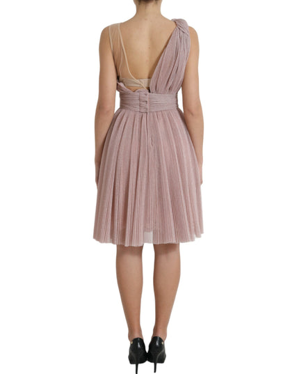 Dolce & Gabbana Pink One Shoulder Pleated Lame Tulle Dress
