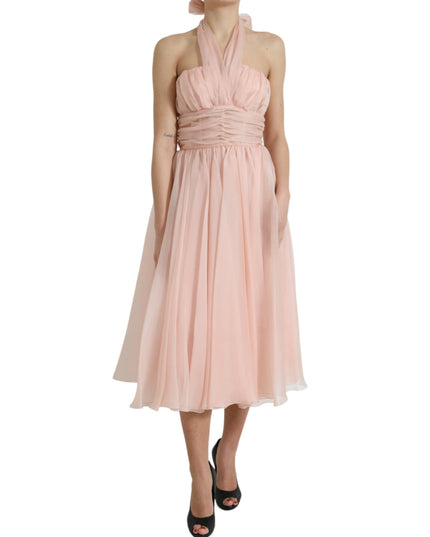 Dolce & Gabbana Pink Silk Chiffon Halter A-line Pleated Midi Dress
