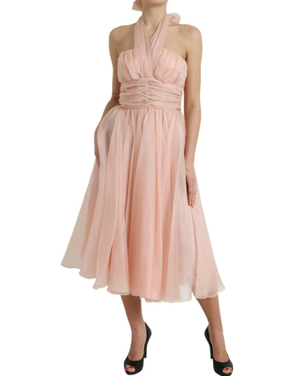 Dolce & Gabbana Pink Silk Chiffon Halter A-line Pleated Midi Dress