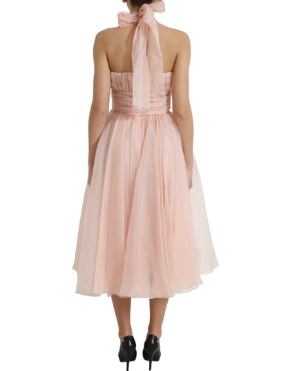 Dolce & Gabbana Pink Silk Chiffon Halter A-line Pleated Midi Dress