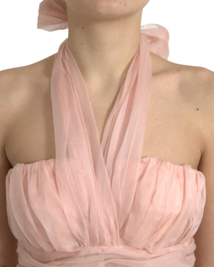 Dolce & Gabbana Pink Silk Chiffon Halter A-line Pleated Midi Dress