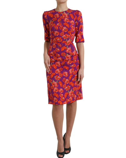 Dolce & Gabbana Multicolor Floral Poppy Print Sheath Dress