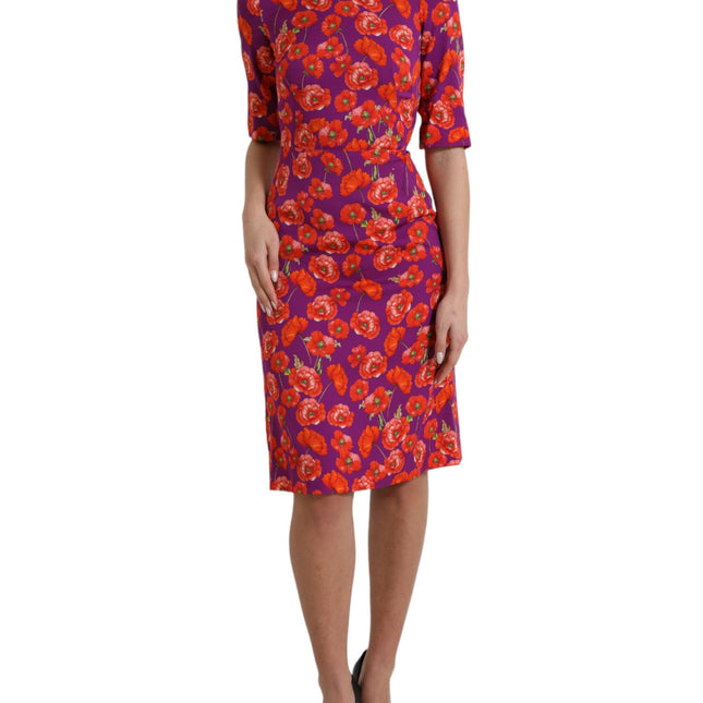Dolce & Gabbana Multicolor Floral Poppy Print Sheath Dress