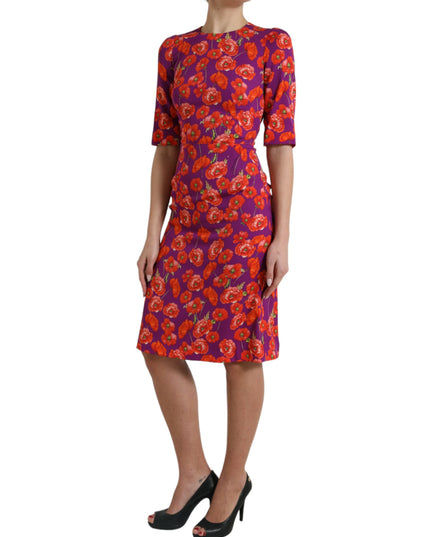Dolce & Gabbana Multicolor Floral Poppy Print Sheath Dress